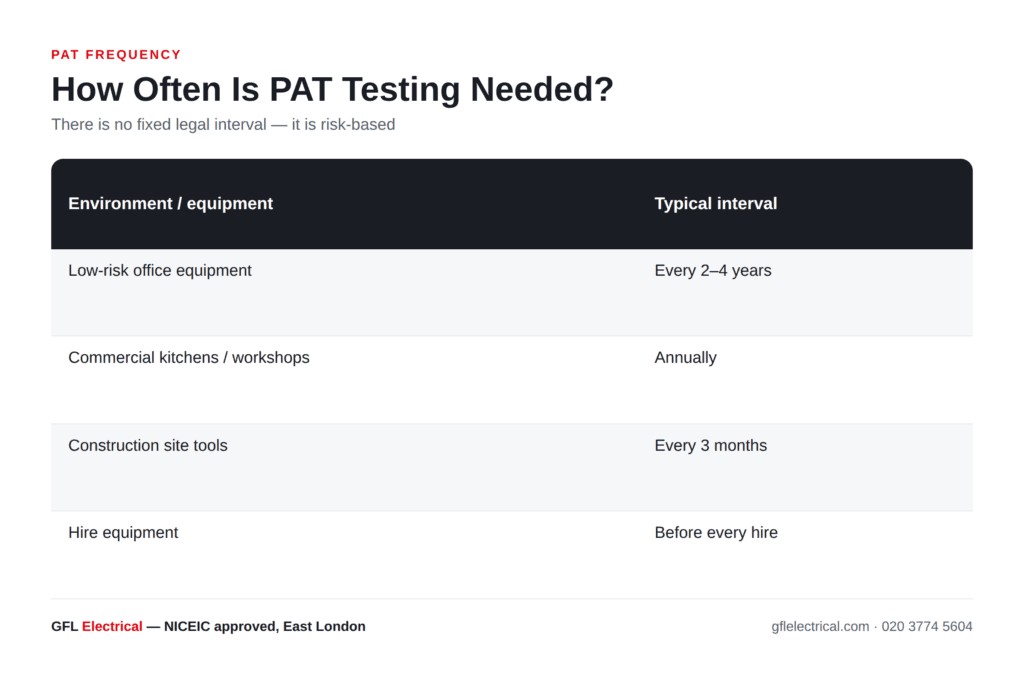 how often pat testing — GFL Electrical explainer diagram